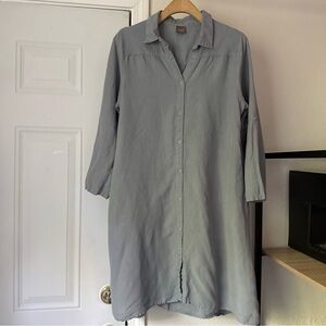 SIVANA grey denim linen bamboo viscose long sleeve button up shirt dress mini